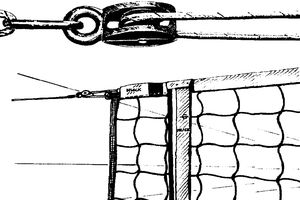 Zeichnung von Volleyballnetz mit Umlenkrolle